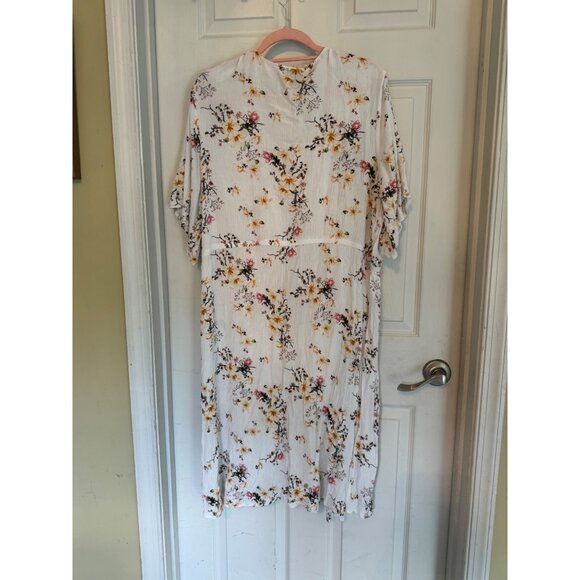 Justify Duster White Floral Short Sleeve Crinkle Rayon Lightweight Drawstring 3X - Picture 5 of 7